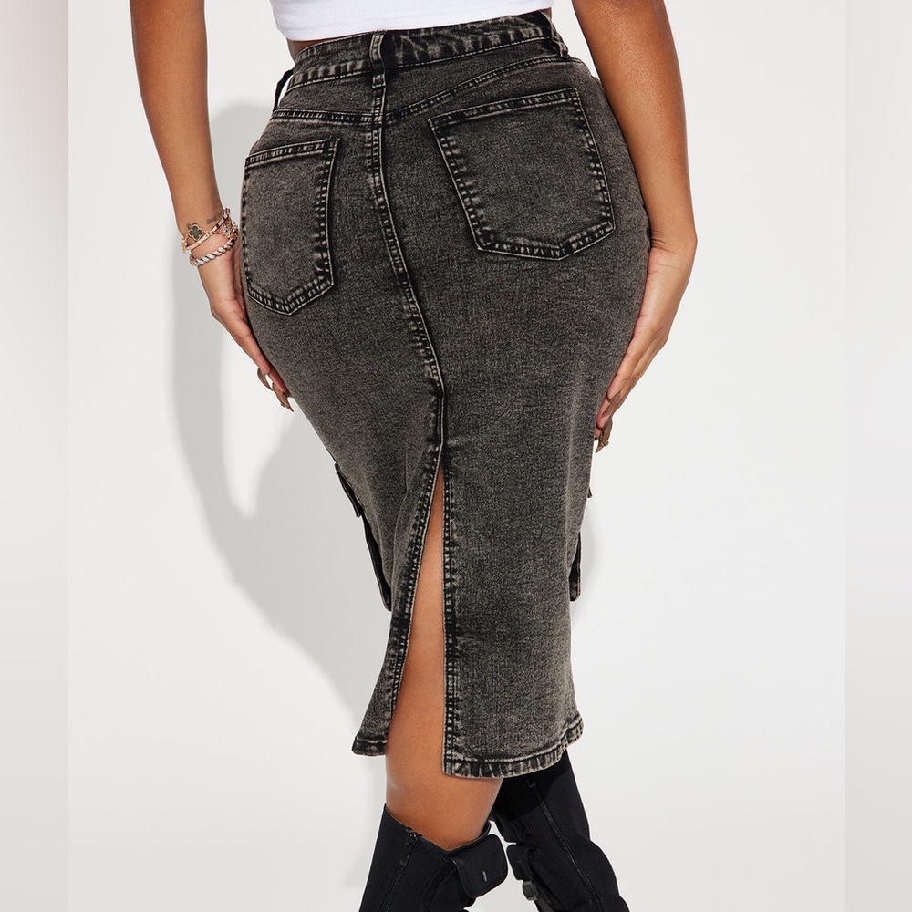 FASHIONOVA | Sakura Cargo Denim Midi Skirt - Black/combo - Picture 9 of 9